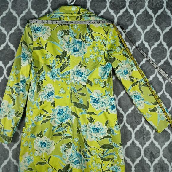 Citrine Coat Womens 4 Green Floral Print Long Duster Jacket Lined Pockets Spring - Picture 7 of 13